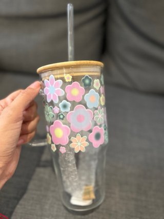 Vaso cristal flores tapa bambú