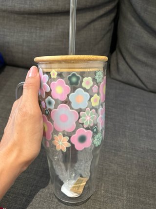 Vaso cristal flores tapa bambú