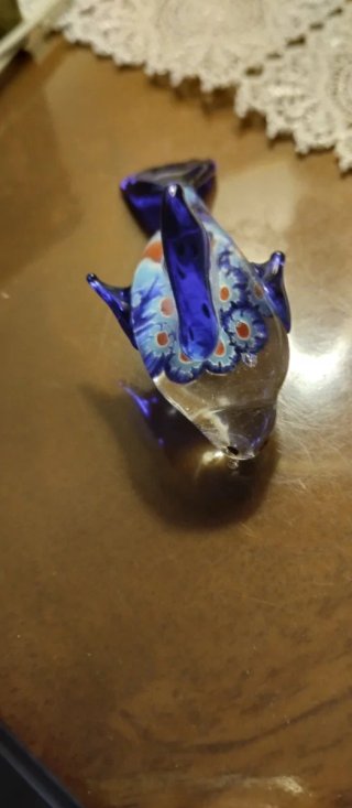 Delfino Vetro Murano Fiori Blu