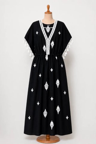 Vestido negro verano bordado talla 44-50
