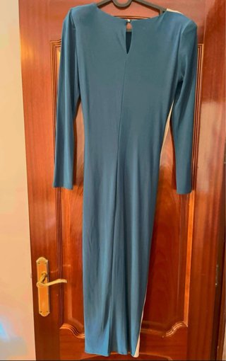 Vestido fiesta beige y azul