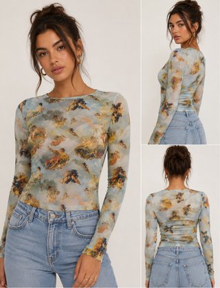 Top Malla Estampado Clásico Manga Larga