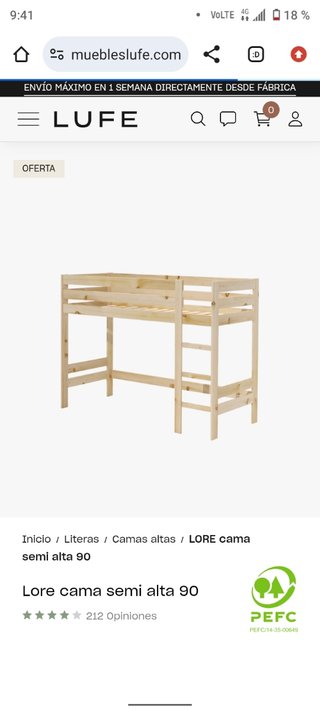 Cama alta de madera LUFE