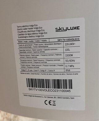 Termo eléctrico Volga Eco SKYLuxe Blanco