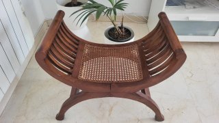 Banqueta Descalzador Estilo Colonial Madera Rattan