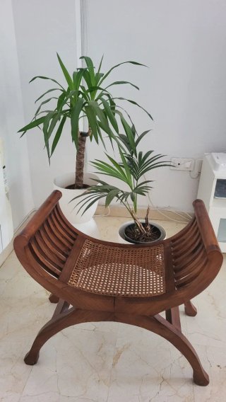 Banqueta Descalzador Estilo Colonial Madera Rattan
