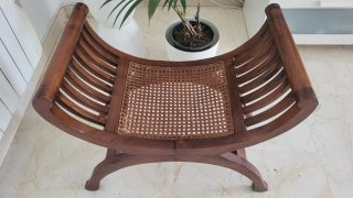 Banqueta Descalzador Estilo Colonial Madera Rattan