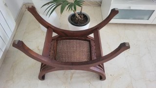 Banqueta Descalzador Estilo Colonial Madera Rattan