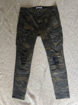 Pantaloni Cargo Zara Camouflage Strappati