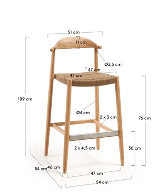 Sgabello Nina Kave Home Legno Massello Acacia