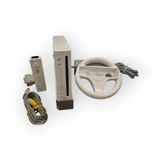 CONSOLA NINTENDO WII + MANDO + CABLES + VOLANTE + MICROFONO