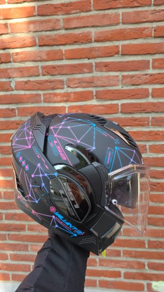 Casco Moto Modular LS2 Negro Diseño Geométrico