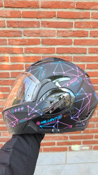 Casco Moto Modular LS2 Negro Diseño Geométrico