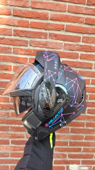 Casco Moto Modular LS2 Negro Diseño Geométrico