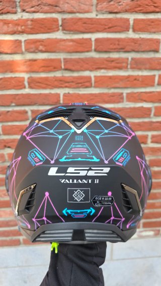 Casco Moto Modular LS2 Negro Diseño Geométrico
