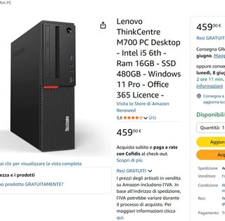 PC Fisso Intel i5 500GB 8+16GB Ram W11 Office