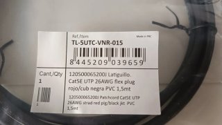 Latiguillo Cat5E UTP 1.5m Negro