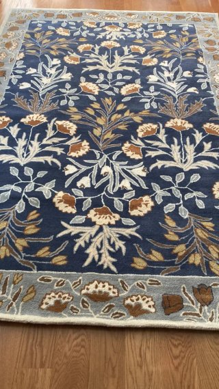 Alfombra NUEVA de lana azul y marrón de 180x270