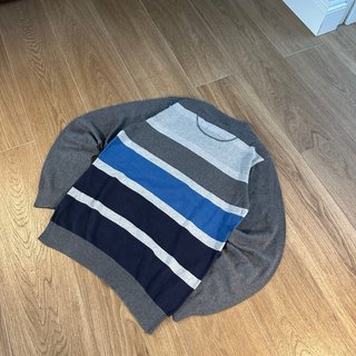 Jersey Rayas Vintage Hombre Azul Gris