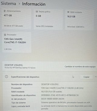 Ordenador HP Victus Azul Marino. RTX4060