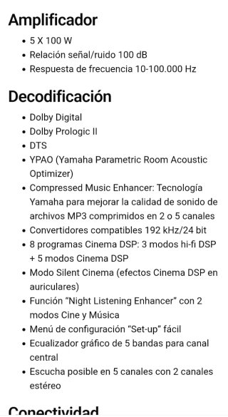 Amplificador home cinema Yamaha 5.1 RX-V363/500W