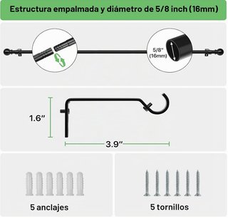 4 Barras Cortina Ajustables Negras