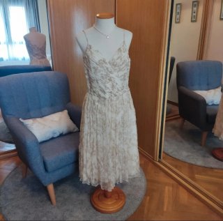 Vestido Massimo Dutti Beige/Blanco