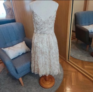 Vestido Massimo Dutti Beige/Blanco