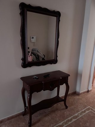 Espejo y Mueble de Entrada Madera Oscura