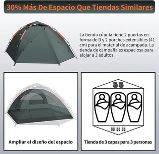 Tienda Campaña 3 Personas Gris