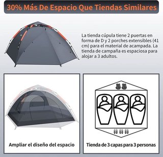 Tienda Campaña 3 Personas Gris
