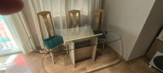 Mesa Comedor Cristal y Pie de Piedra