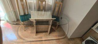 Mesa Comedor Cristal y Pie de Piedra