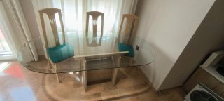 Mesa Comedor Cristal y Pie de Piedra