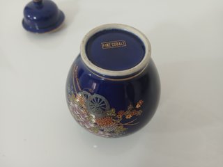 Vaso Kutani Giapponese Blu Cobalto Oro Vintage