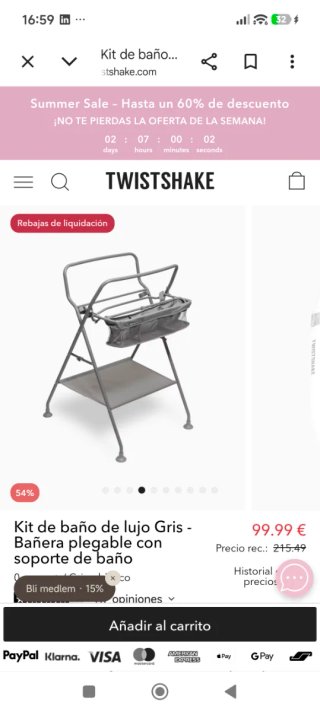 Bañera plegable Twistshake con soporte