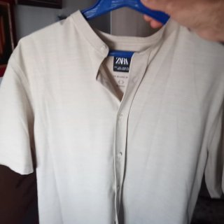Camisa Zara Hombre Beige Manga Corta
