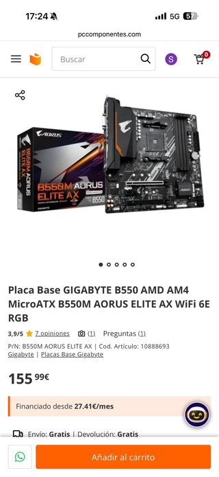 Placa Base Gigabyte B550M Aorus Elite WIFI 6
