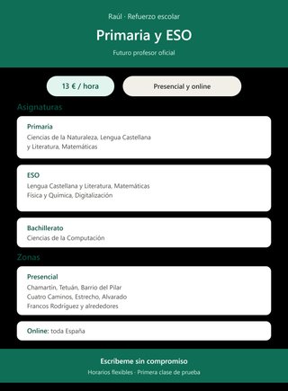 Refuerzo primaria y secundaria 13€/hora