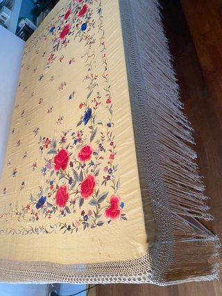 Mantón de Manila Antiguo Bordado Flores