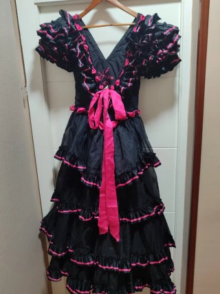 Traje Flamenca Negro y Fucsia Talla L