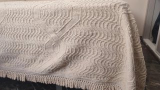 Colcha beige de algodón rizado para cama de 135 cm