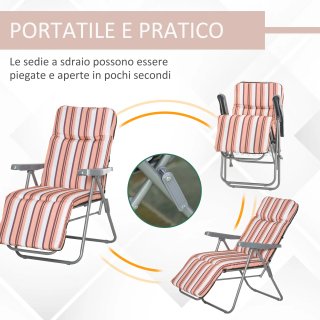 Sedia Sdraio 60x75x102cm Grigio Arancione 2 Pezzi