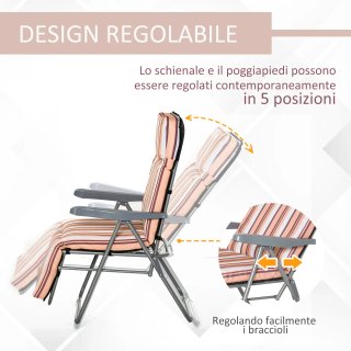 Sedia Sdraio 60x75x102cm Grigio Arancione 2 Pezzi