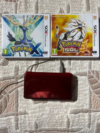 Nintendo 3DS Roja + Pokémon Y y Sol