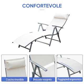 Sdraio da Giardino Pieghevole con Cuscino Beige