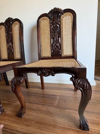 4 Sillas Palosanto India Rattan Tallado