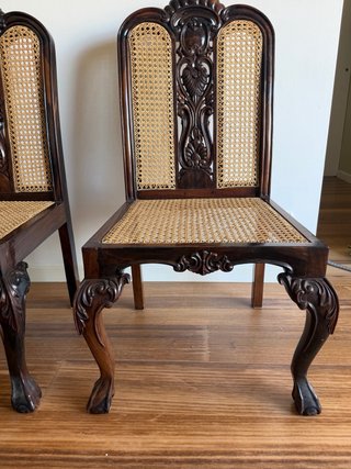 4 Sillas Palosanto India Rattan Tallado