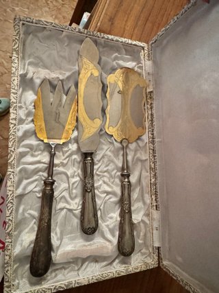 Cubertería antigua juego metal dorado y plateado