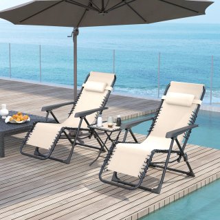 Set 2 Sedie Sdraio a Gravità Zero Pieghevoli Beige